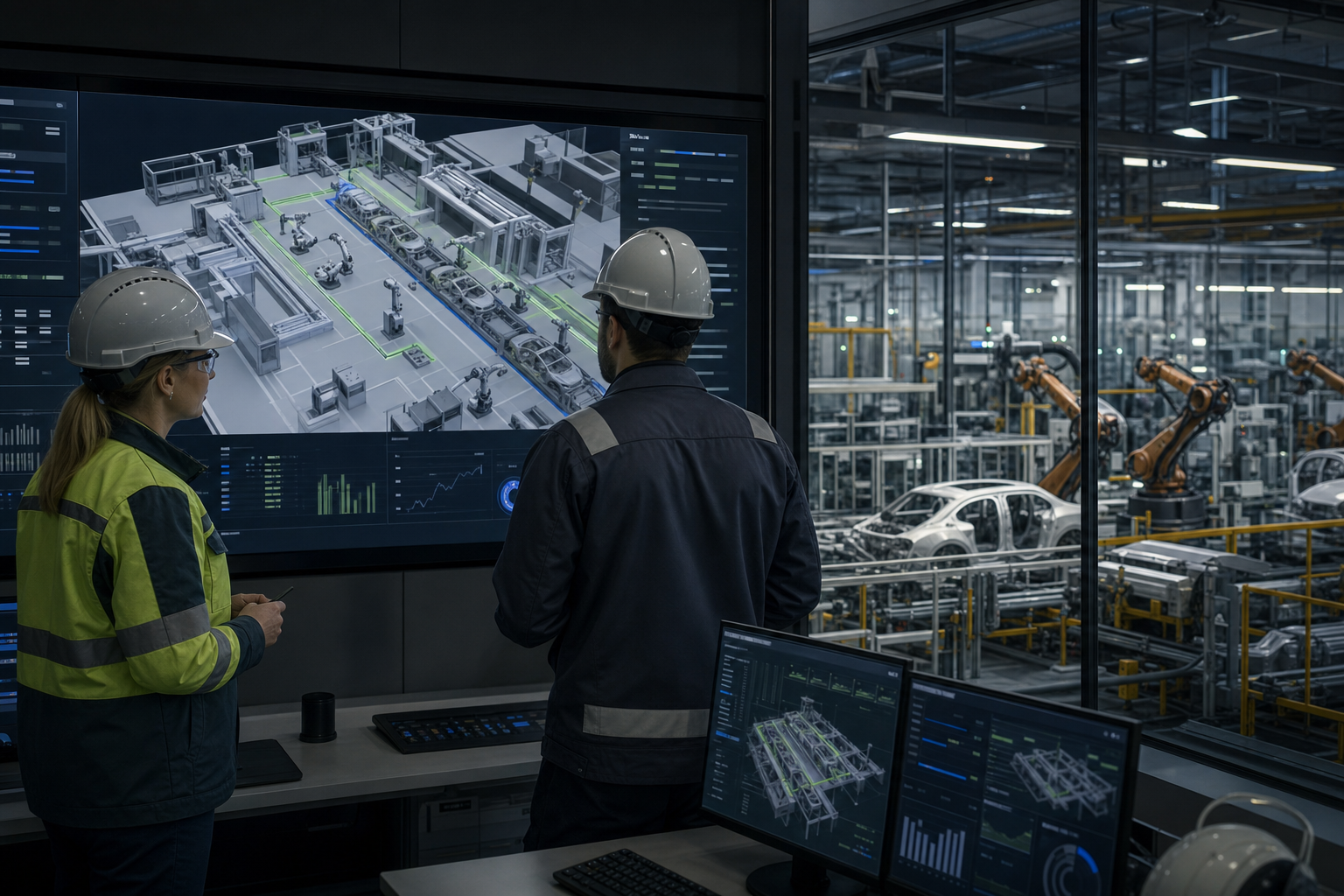 Operátori sledujú technologický proces, výrobné dáta a digitálny model prevádzky.